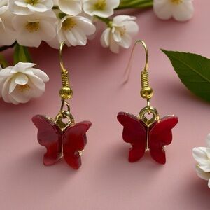 Handcrafted Elegant Red Butterfly Earrings